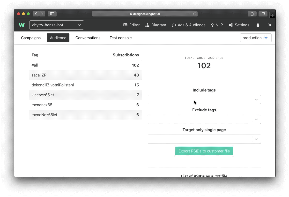 Exporting audience to a text file