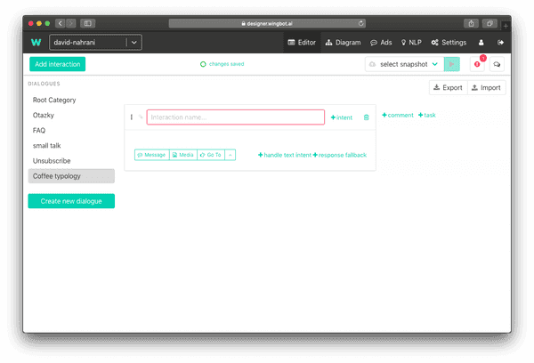 First dialogue - Wingbot Chatbot Framework Documentation