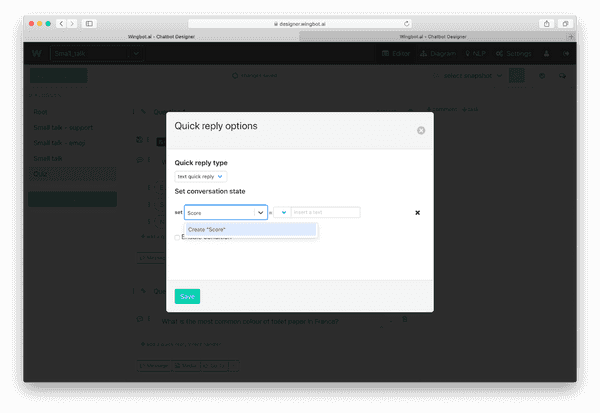 Setting a variable - Wingbot Chatbot Framework Documentation